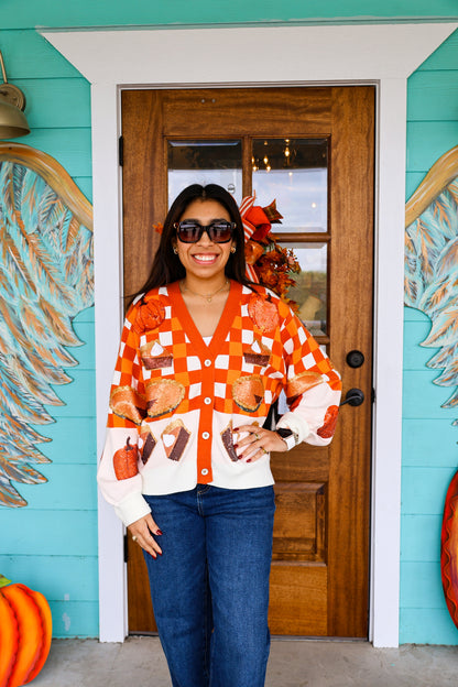 Queen of Sparkles Checkered Pumpkin Pie Cardigan