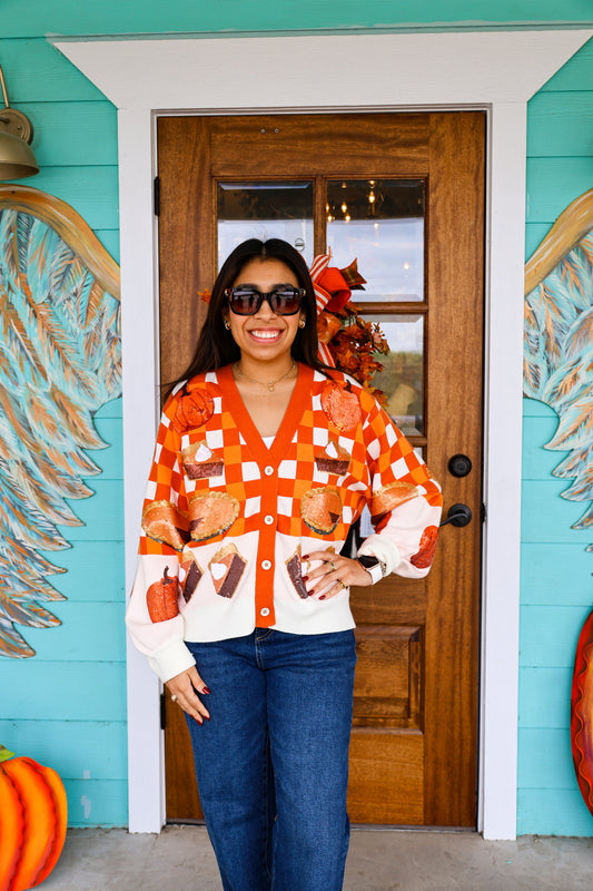 Queen of Sparkles Checkered Pumpkin Pie Cardigan