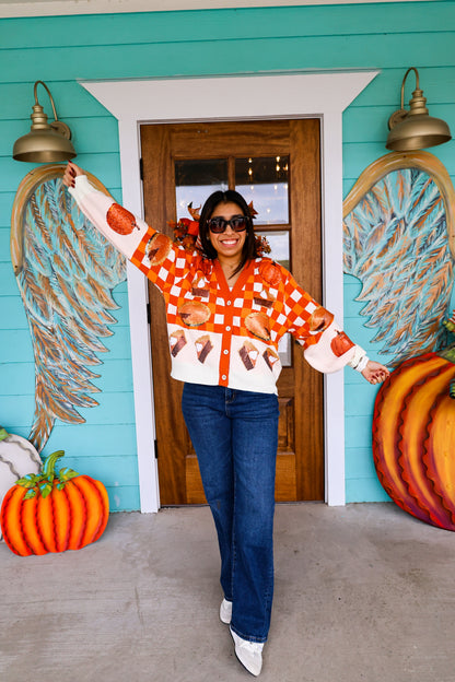 Queen of Sparkles Checkered Pumpkin Pie Cardigan