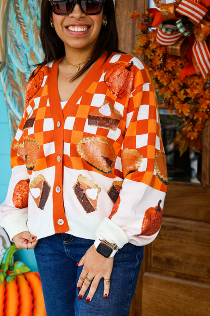 Queen of Sparkles Checkered Pumpkin Pie Cardigan