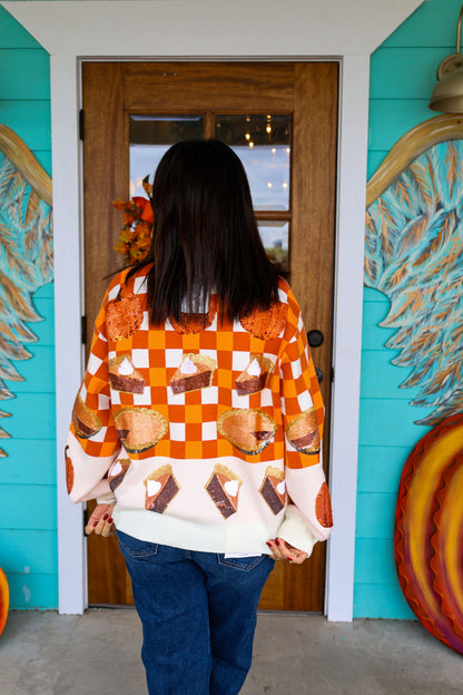 Queen of Sparkles Checkered Pumpkin Pie Cardigan