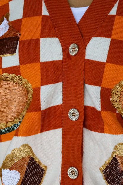 Queen of Sparkles Checkered Pumpkin Pie Cardigan