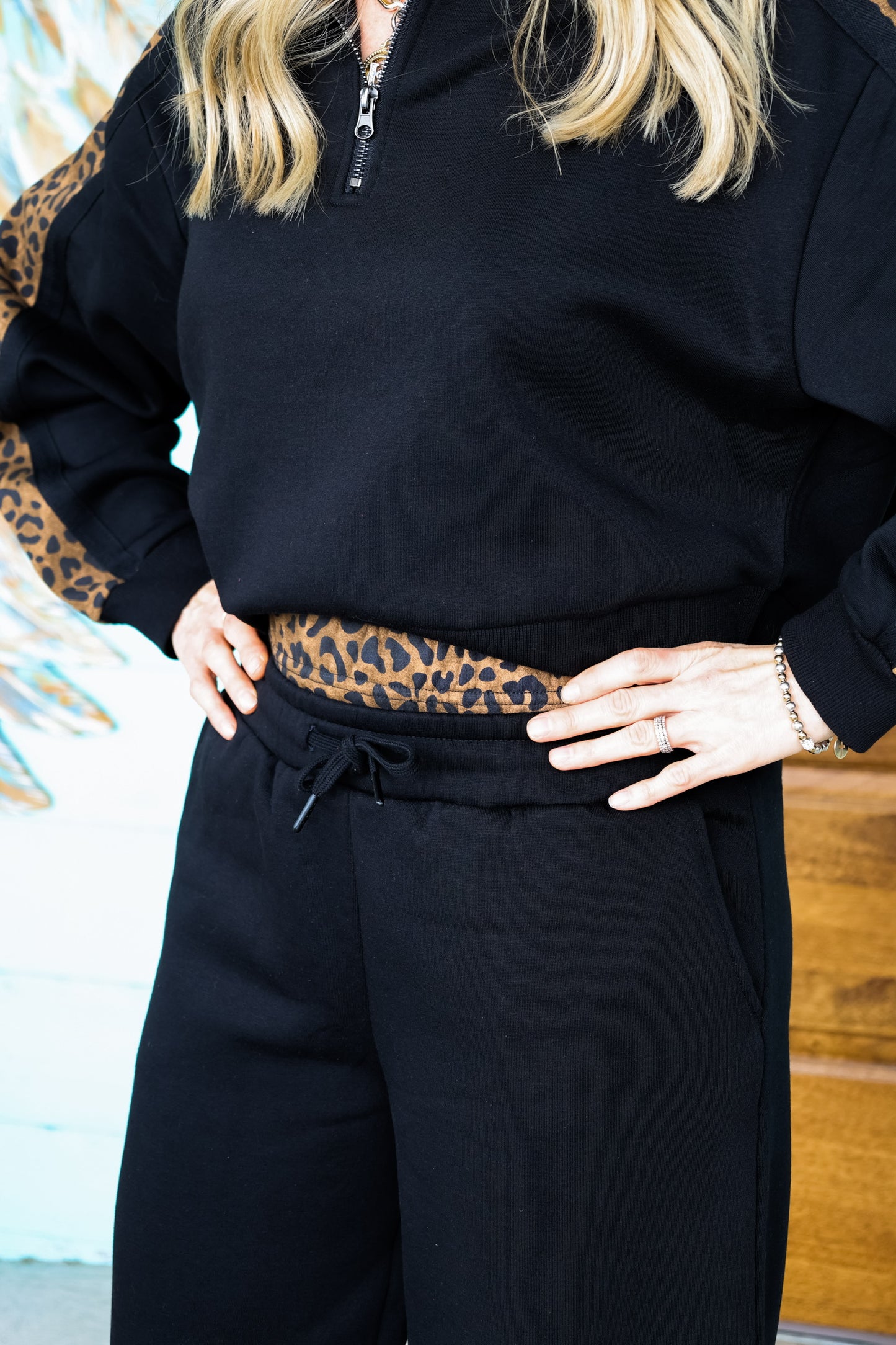 Black Leopard Detail Pants