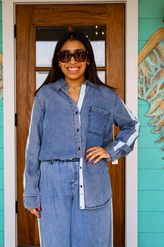 Washed Denim Ivory Tencel Shirt