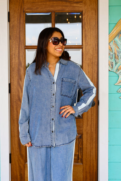 Washed Denim Ivory Tencel Shirt