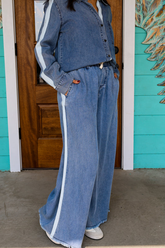 Washed Denim Ivory Tencel Pants