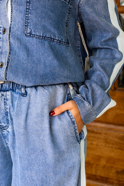 Washed Denim Ivory Tencel Pants
