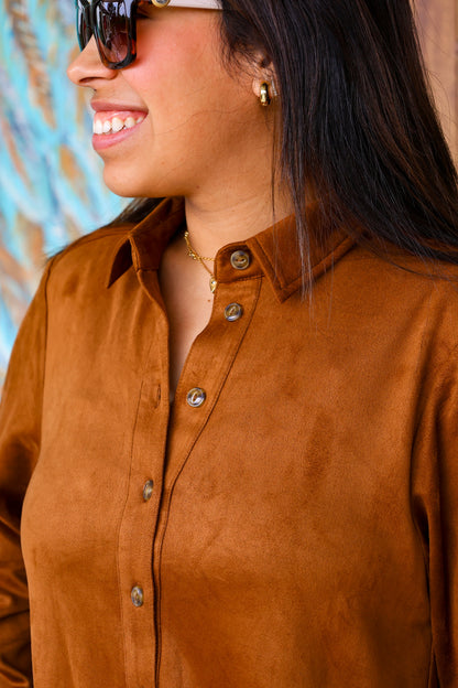 Uncle Frank Chestnut Suede Shirt Dress