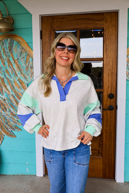 Grey & Mint Color Block Sweatshirt