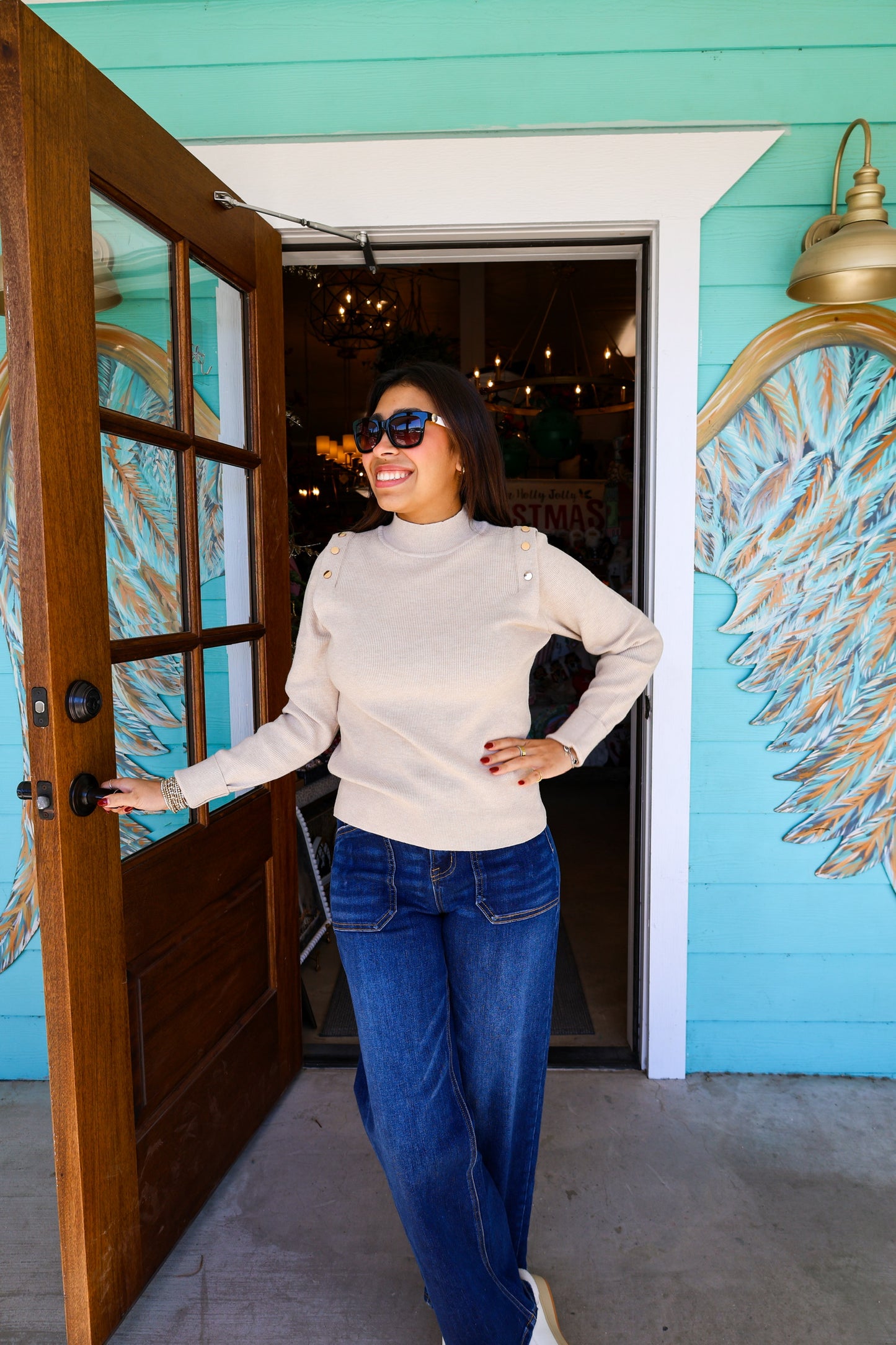 Beige Gold Button Sweater