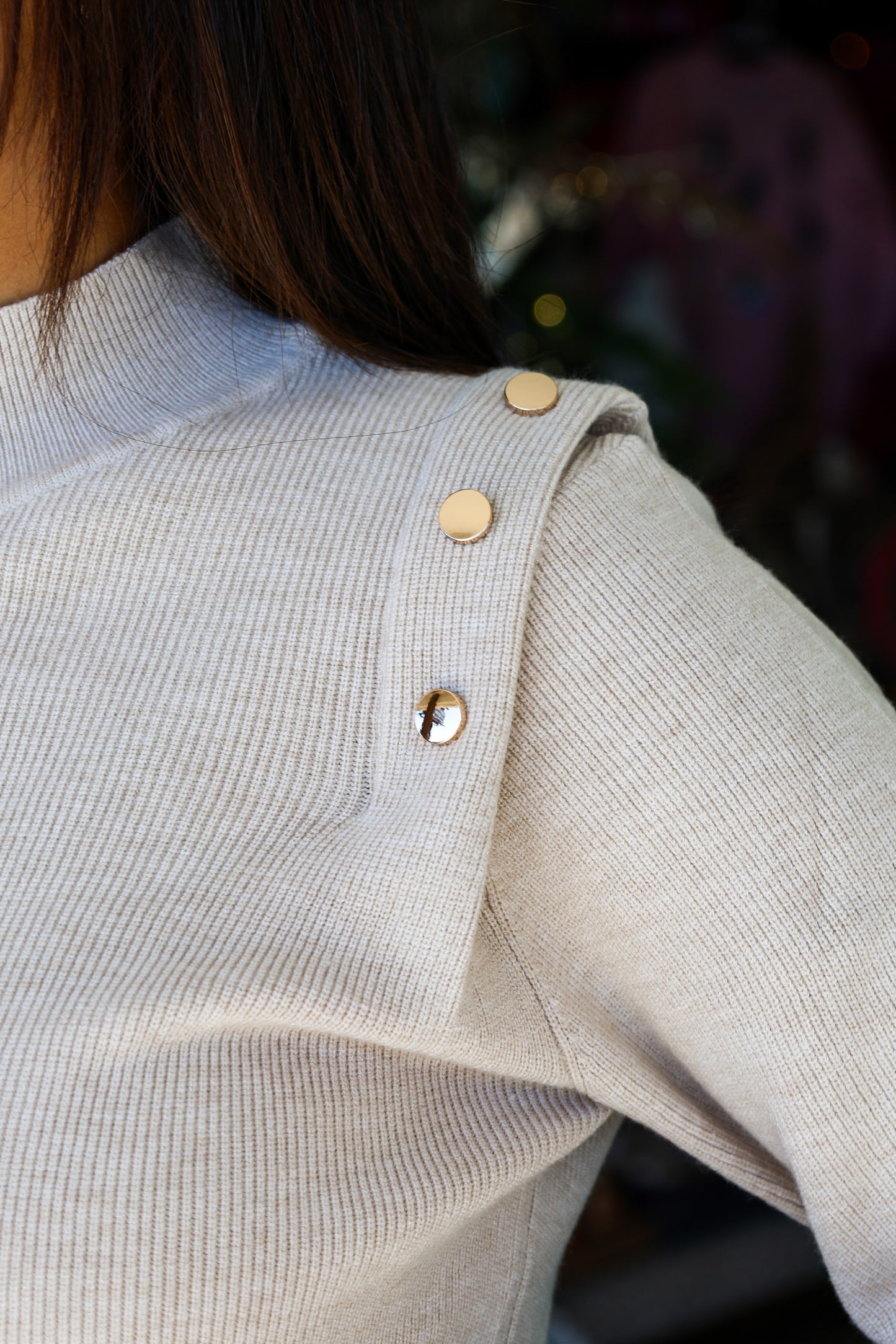 Beige Gold Button Sweater