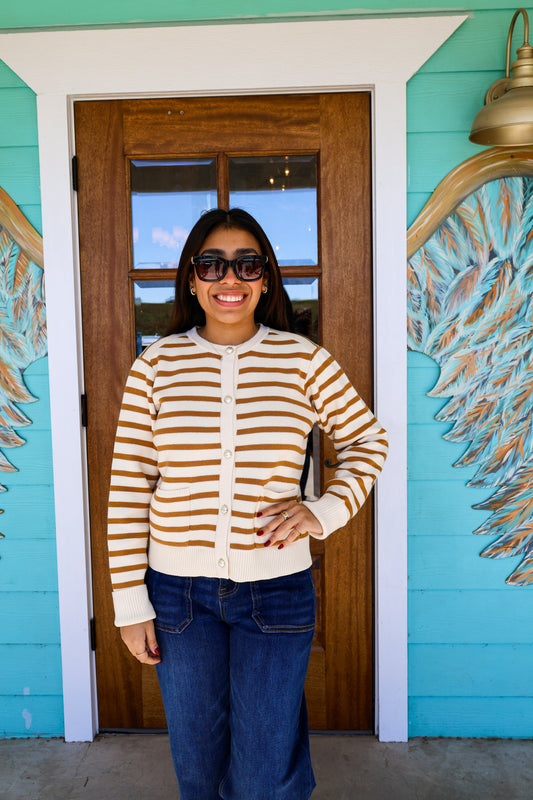 Tan Stripe Melinda Sweater Cardigan