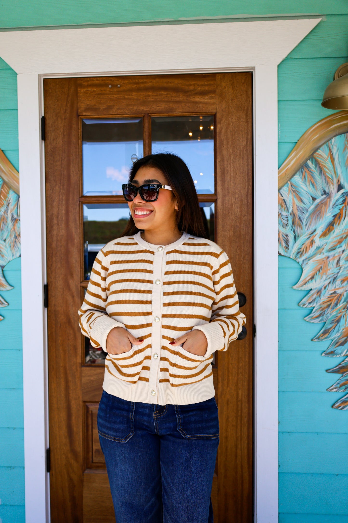 Tan Stripe Melinda Sweater Cardigan