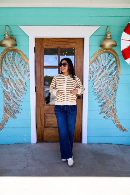 Tan Stripe Melinda Sweater Cardigan