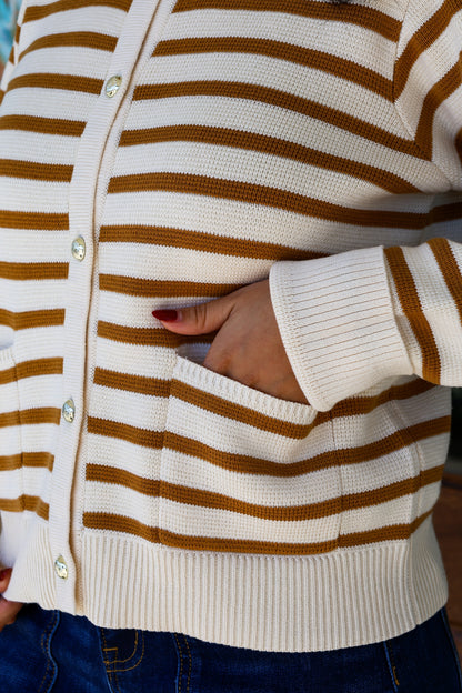 Tan Stripe Melinda Sweater Cardigan