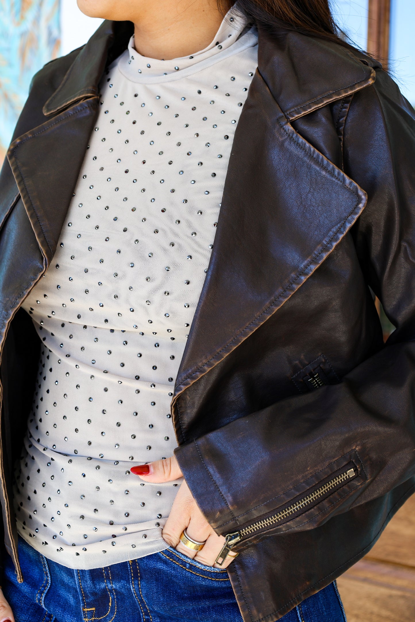 Coco Brown Distressed Moto Jacket