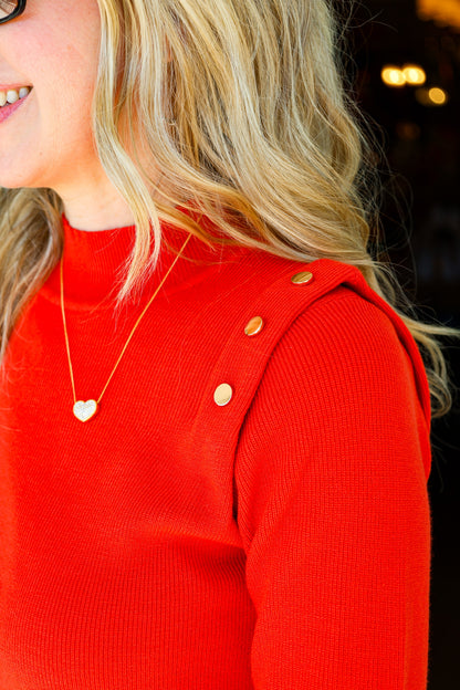 Red Gold Button Sweater
