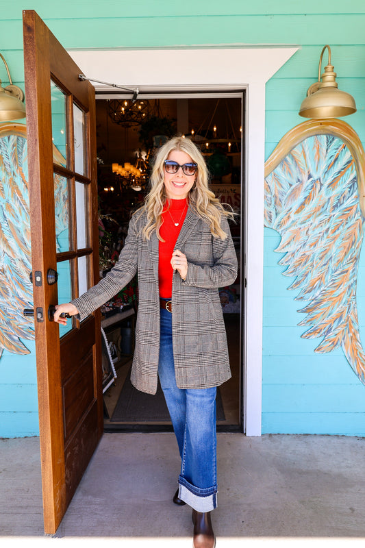 Brown Plaid One Button Jacket