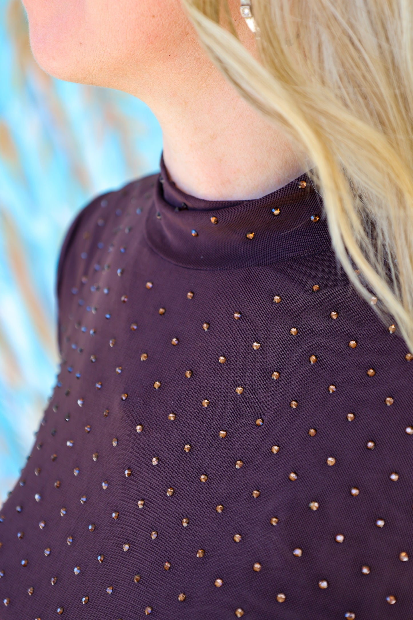Dark Chocolate Embellished Mesh Top