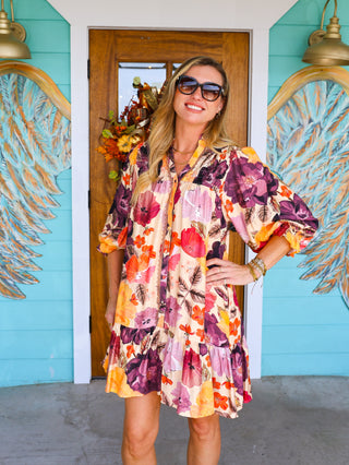 Ecru Multi Floral Print Dress