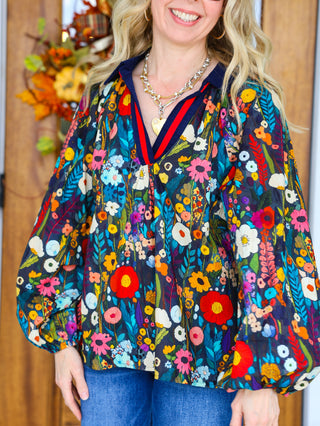 Midnight Floral Print Blouse