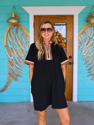 Black Detail Stripe Collar Dress
