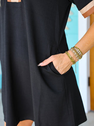 Black Detail Stripe Collar Dress