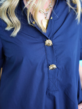 Navy Gold Button Maxi Dress