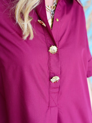 Burgundy Gold Button Maxi Dress