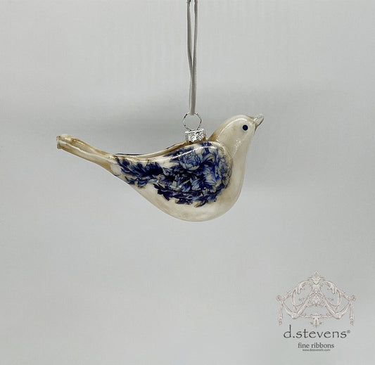 Blue Cream Glass Dove Ornament