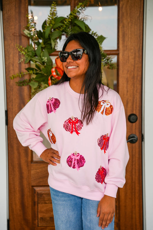 Pink Sarah Pumpkin Bow Sweatshirt