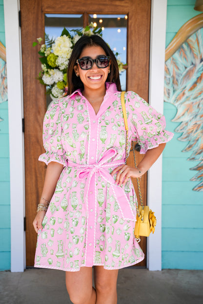 Pink & Green Vase Dress
