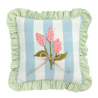 Blue Stripe Emb Floral Pillow