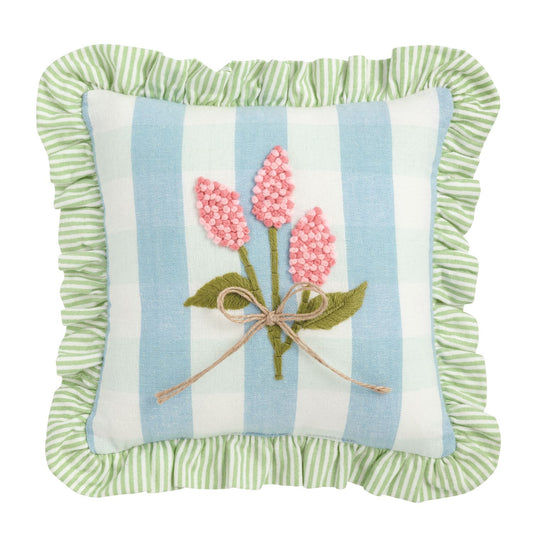 Blue Stripe Emb Floral Pillow