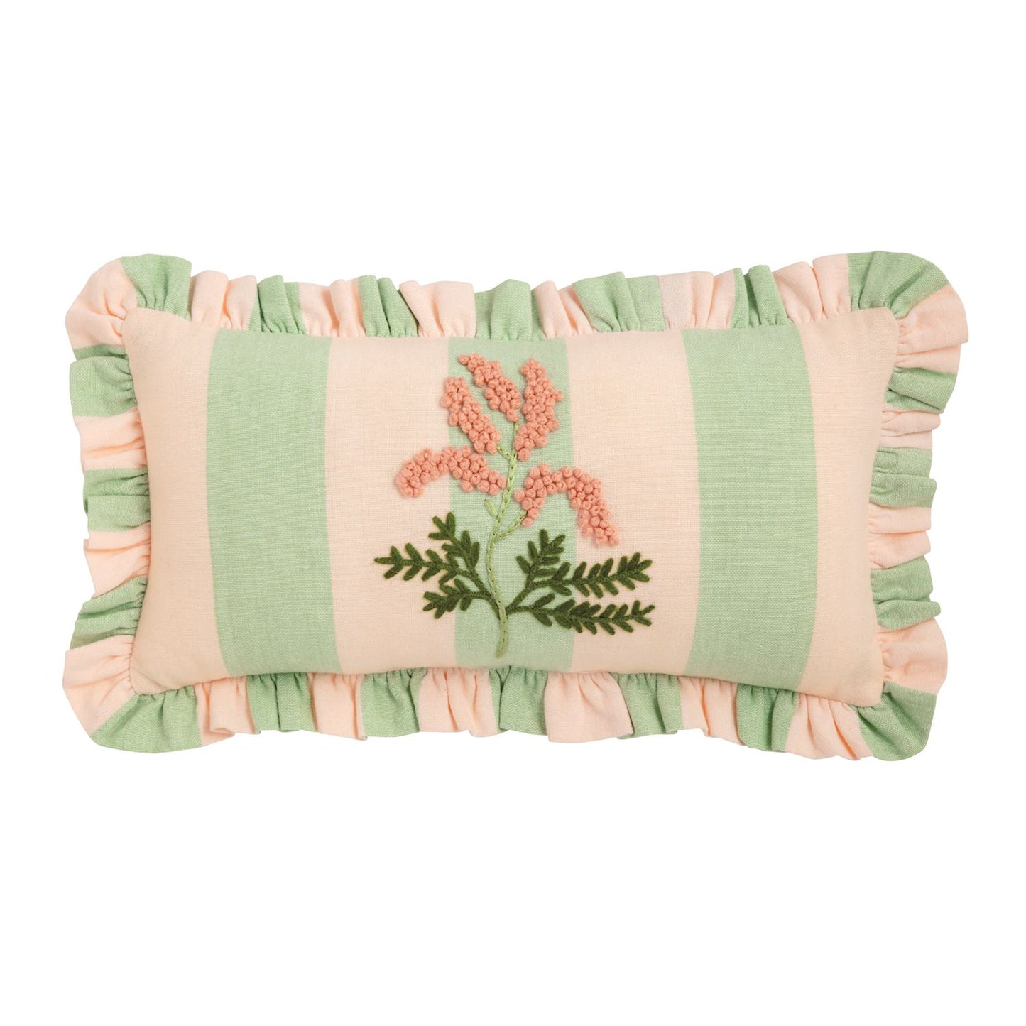 Green Stripe Emb Floral Pillow