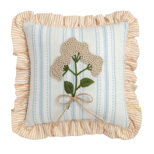 Blue Check Emb Floral Pillow