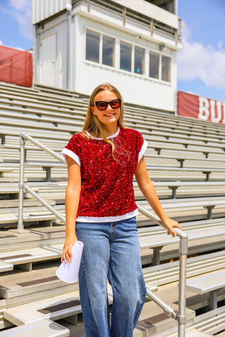 Burgundy & White Sequin Top