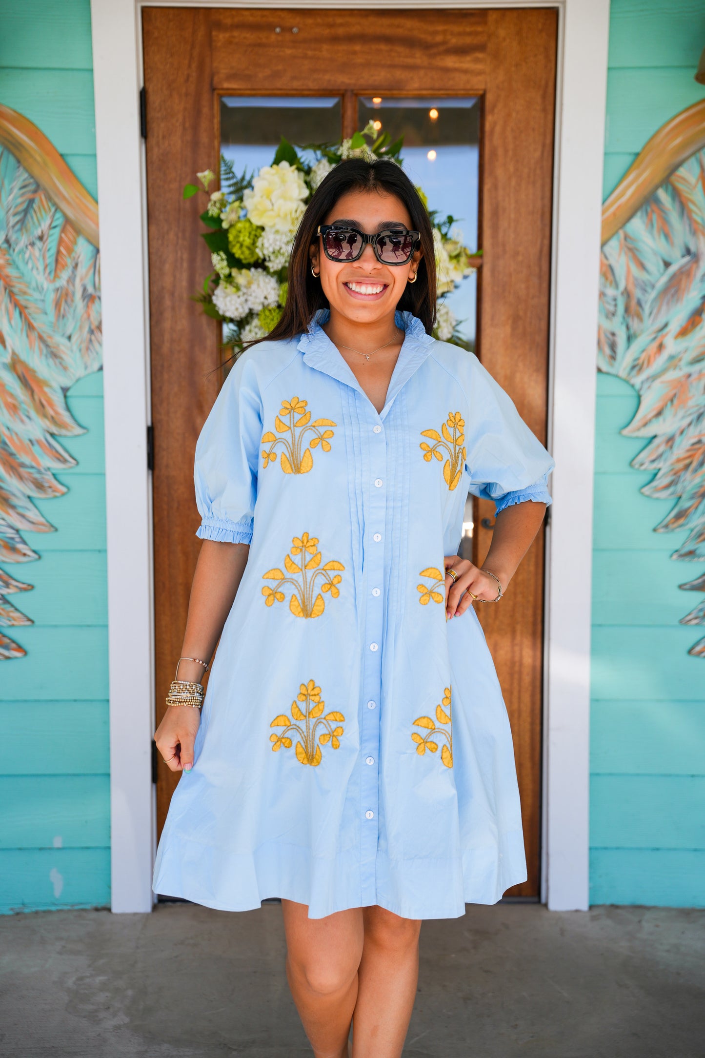 Uncle Frank Blue Block Embroidered Dress