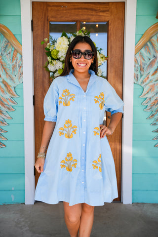 Uncle Frank Blue Block Embroidered Dress