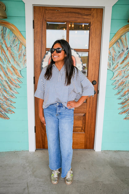 Navy Striped Oversized Top