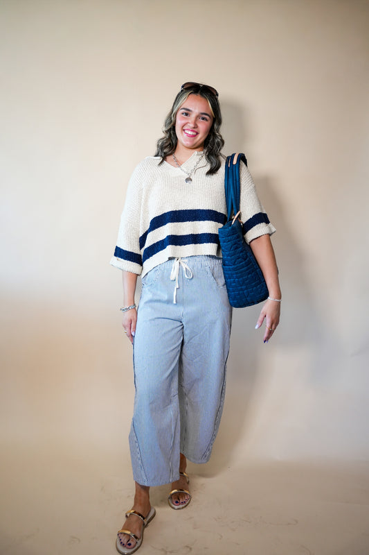 Navy Stripe Drawstring Pants