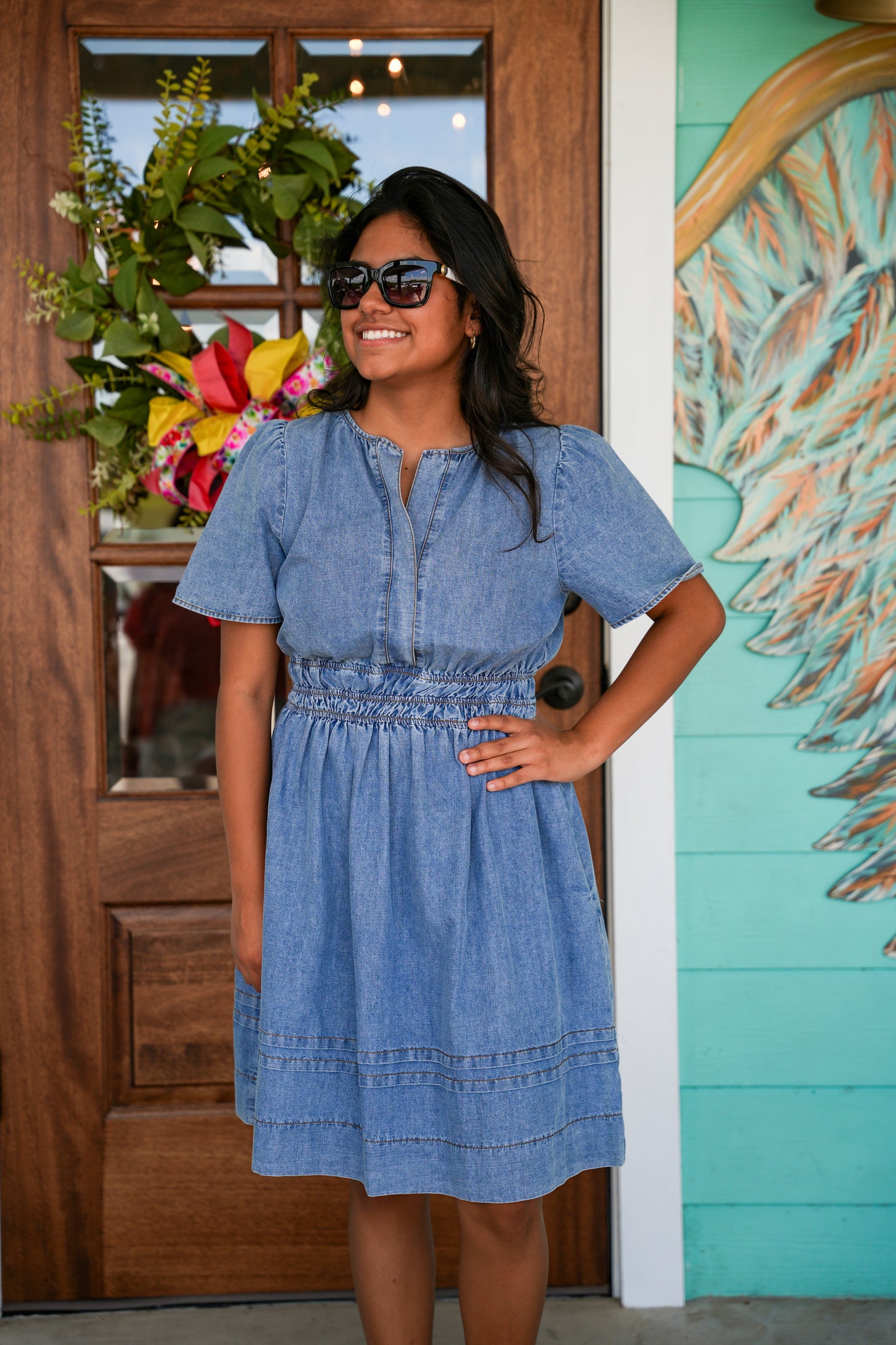Washed Denim Short Sleeve Dress