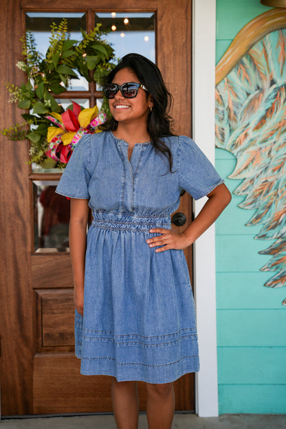 Washed Denim Short Sleeve Dress