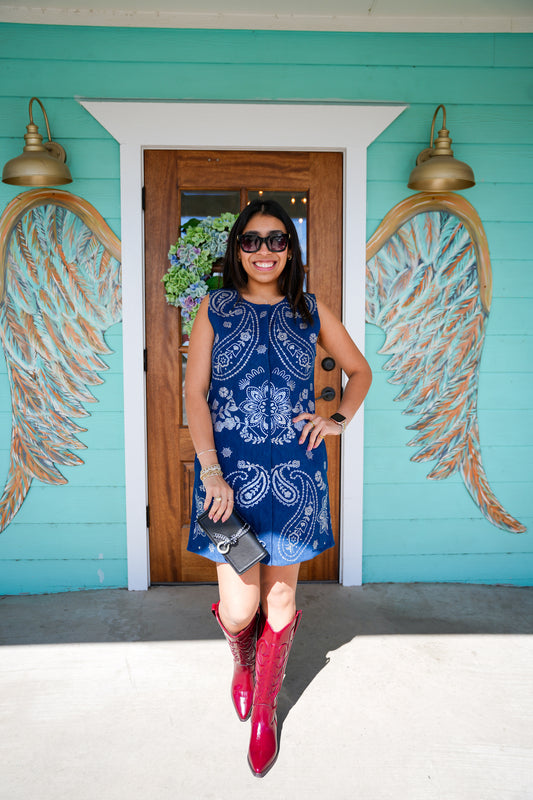 Queen of Sparkles Denim Sequin Paisley Dress