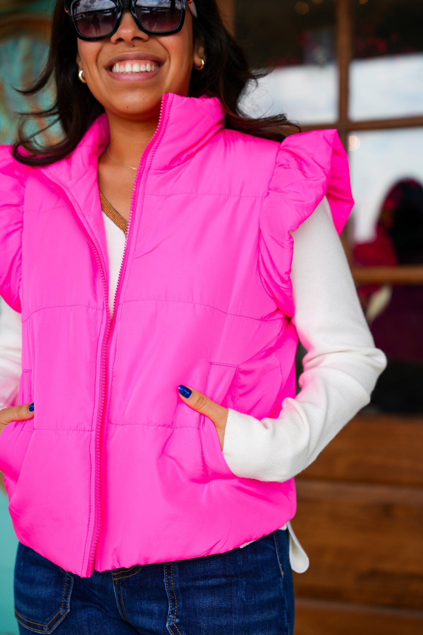 Pink Lile Ruffle Quilted Vest
