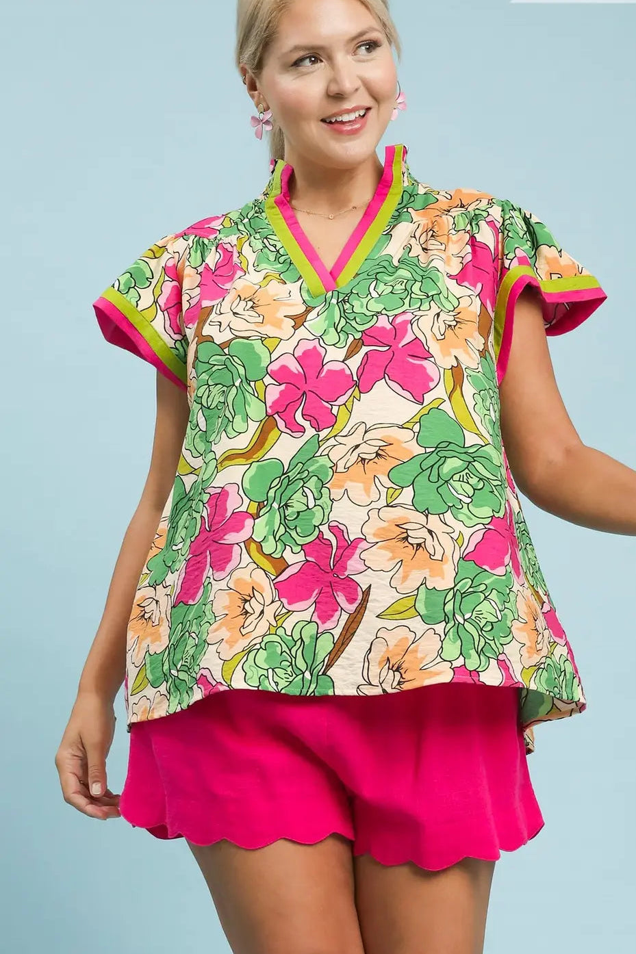 Tea Berry Flutter Sleeve Top