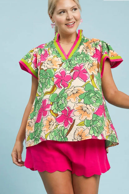 Tea Berry Flutter Sleeve Top