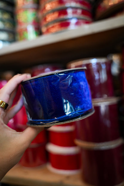 2.5in x 10 Velvet Chinoiserie Blue Ribbon