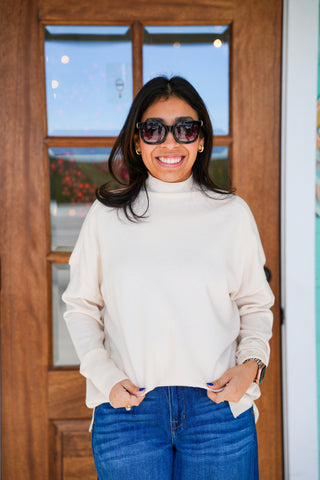Cream Mock Neck Carmen Top