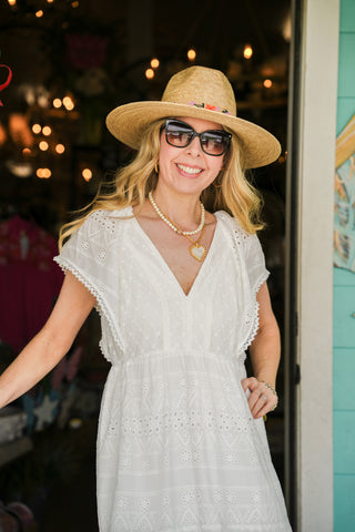 White Eyelet Pearl Detail Maxi Dress